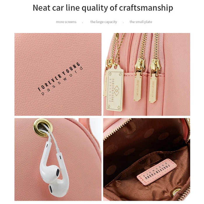 FOREVER YOUNG PL931-8 Women PU Leather Backpack Casual Small Dual Shoulder Bag - Pink - 2
