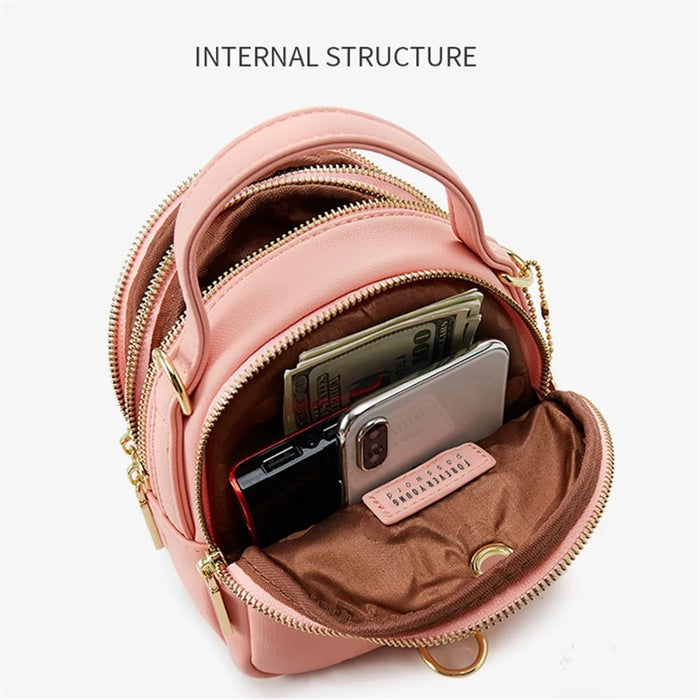 FOREVER YOUNG PL931-8 Women PU Leather Backpack Casual Small Dual Shoulder Bag - Pink - 3