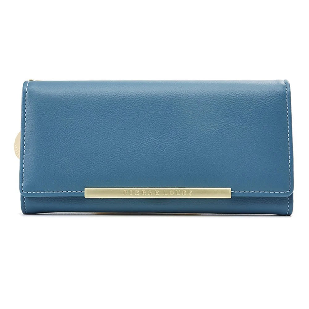 PIERRE LOUES PL728-18 Women Long Wallet PU Leather Clutch Bag Bi-fold Purse - Blue - 1