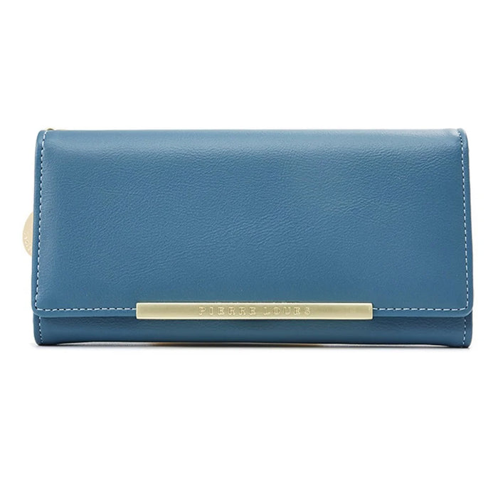 PIERRE LOUES PL728-18 Women Long Wallet PU Leather Clutch Bag Bi-fold Purse - Blue - 1
