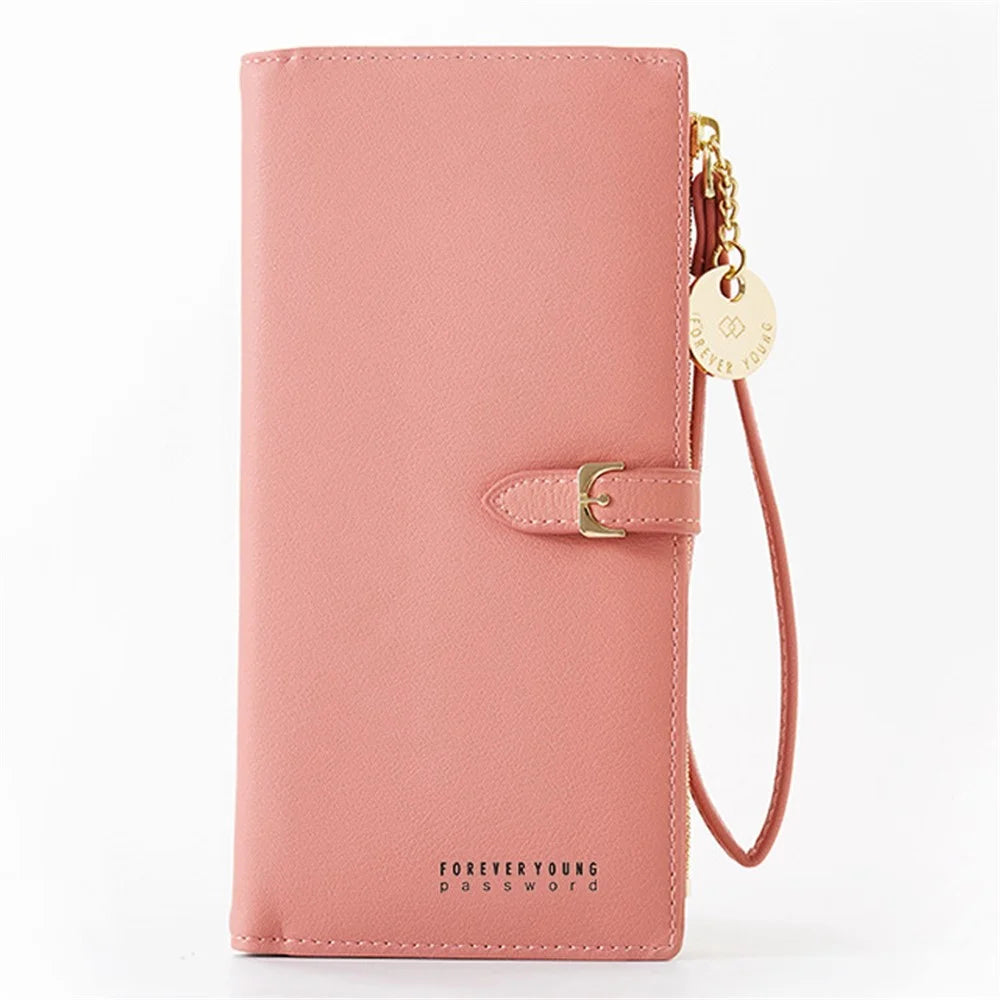 FOREVER YOUNG PL821-4-1 Stylish Women Long Wallet PU Leather Clutch Bag - Pink - 1