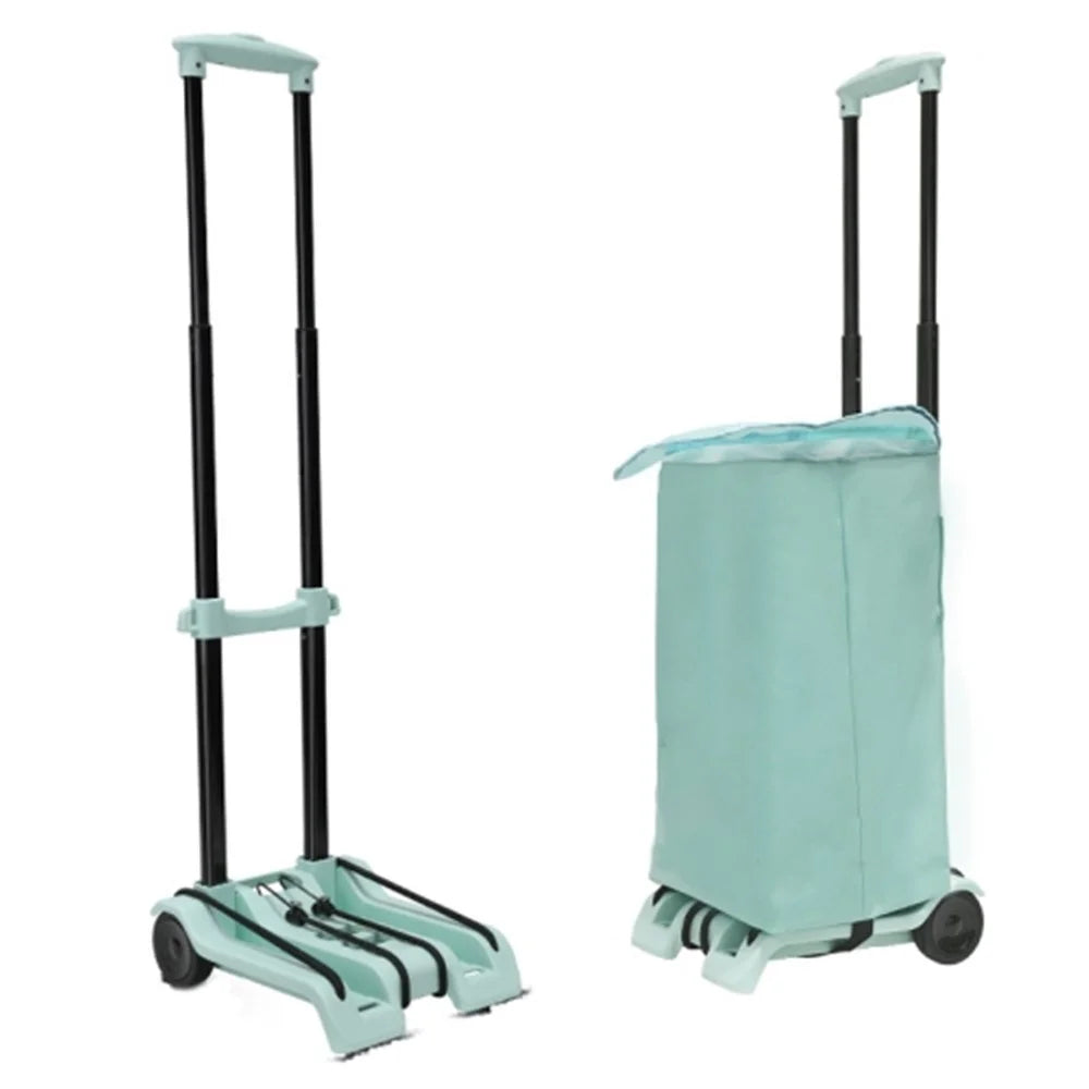 Folding Shopping Trolley 2-Wheels Shopping Cart Grocery Trolley with Storage Bag - Green - 1