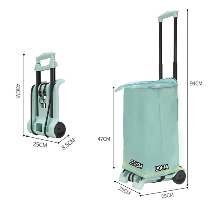 Folding Shopping Trolley 2-Wheels Shopping Cart Grocery Trolley with Storage Bag - Green - 7