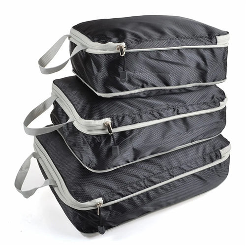 3Pcs Compression Packing Cubes Storage Bags Travel Suitcase Luggage Organizers - Black - 1