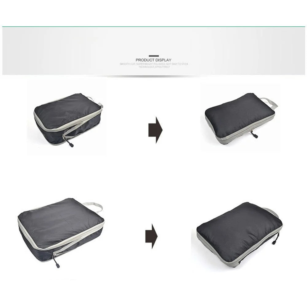3Pcs Compression Packing Cubes Storage Bags Travel Suitcase Luggage Organizers - Black - 3