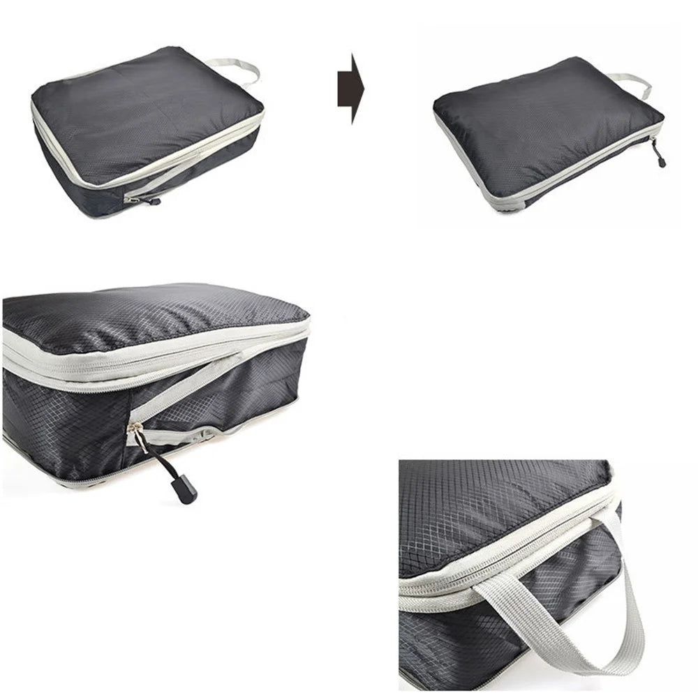 3Pcs Compression Packing Cubes Storage Bags Travel Suitcase Luggage Organizers - Black - 4