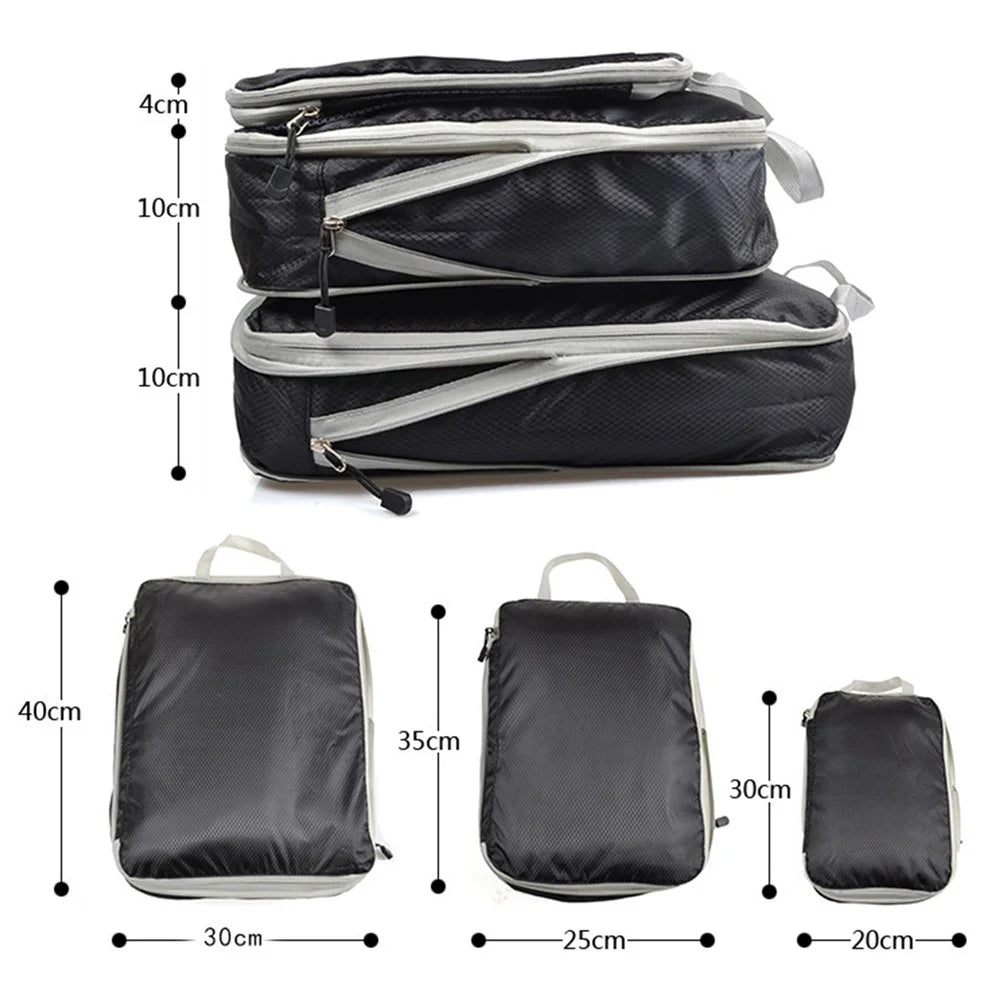 3Pcs Compression Packing Cubes Storage Bags Travel Suitcase Luggage Organizers - Black - 5