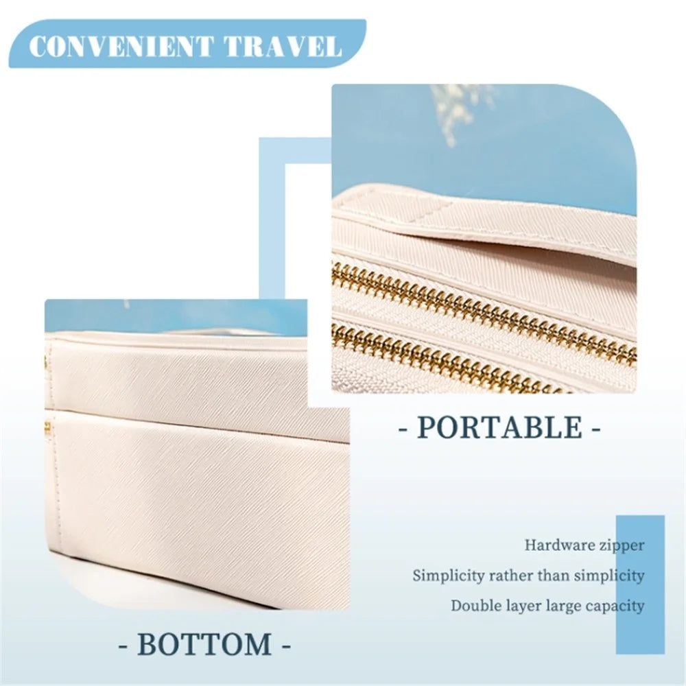 Travel Transparent PVC Double Layer Waterproof PU Leather Cosmetic Bag - Beige - 5