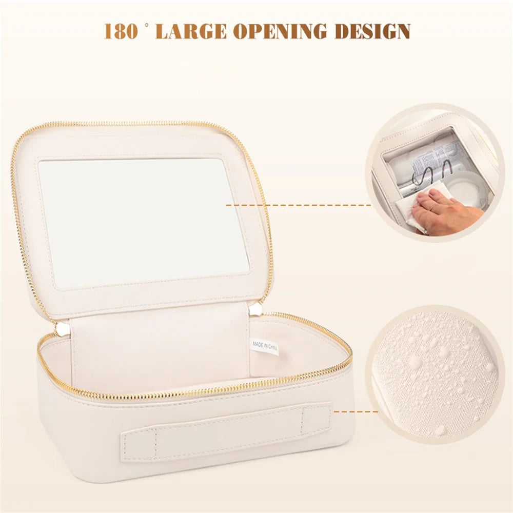 Single Layer Transparent Makeup Bag Waterproof PU Leather Cosmetic Bag - Beige - 2