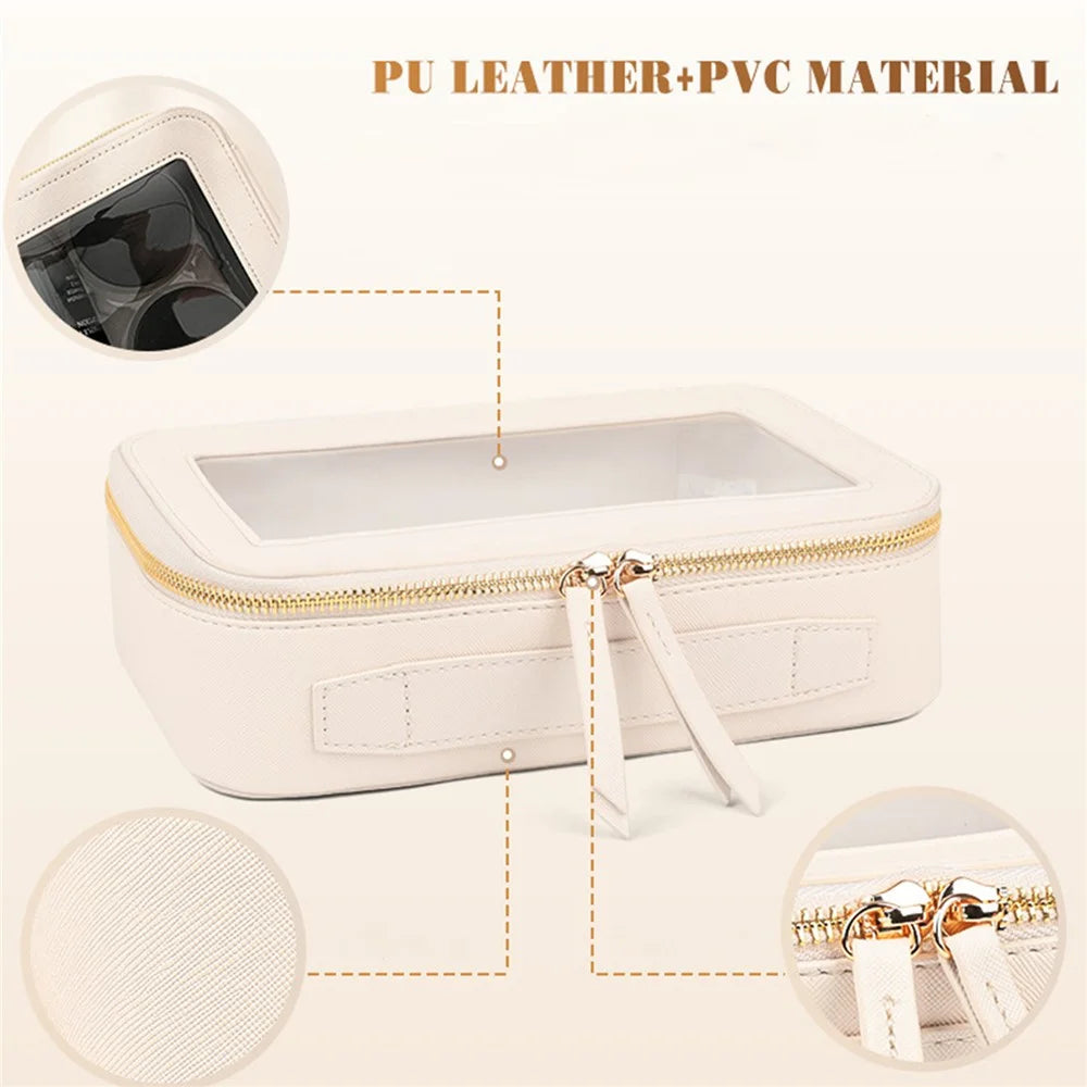 Single Layer Transparent Makeup Bag Waterproof PU Leather Cosmetic Bag - Beige - 3