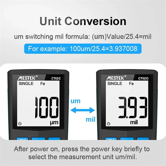 MESTEK CT02C 0-1500um Car Paint Coating Thickness Gauge USB Rechargeable Fe / Nfe Thickness Meter - 5