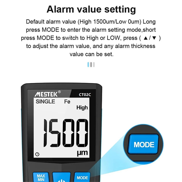 MESTEK CT02C 0-1500um Car Paint Coating Thickness Gauge USB Rechargeable Fe / Nfe Thickness Meter - 6