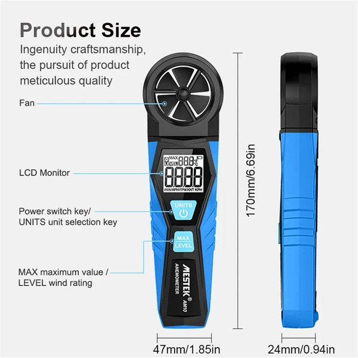 MESTEK AM10 Digital Anemometer Unit Switch Wind Speed Gauge Tester Meter - 3