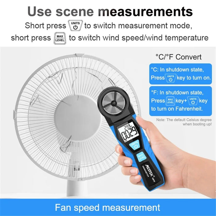 MESTEK AM10 Digital Anemometer Unit Switch Wind Speed Gauge Tester Meter - 4
