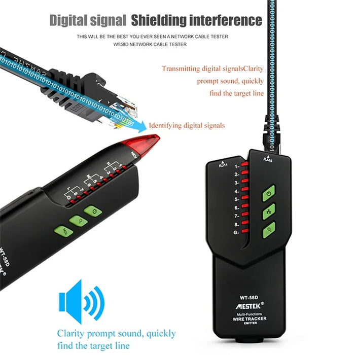 MESTEK WT58D Multifunction RJ45 RJ11 Network Cable Tester Electric Wire Line Finder Tracker - 3