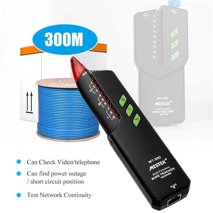 MESTEK WT58D Multifunction RJ45 RJ11 Network Cable Tester Electric Wire Line Finder Tracker - 5