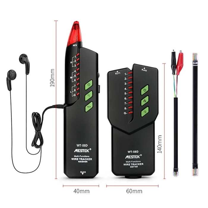 MESTEK WT58D Multifunction RJ45 RJ11 Network Cable Tester Electric Wire Line Finder Tracker - 7