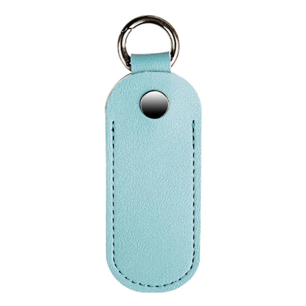 PU Leather U-disk Memory Card Storage Bag Anti-lost Protective Cover with Keyring - Light Blue - 1