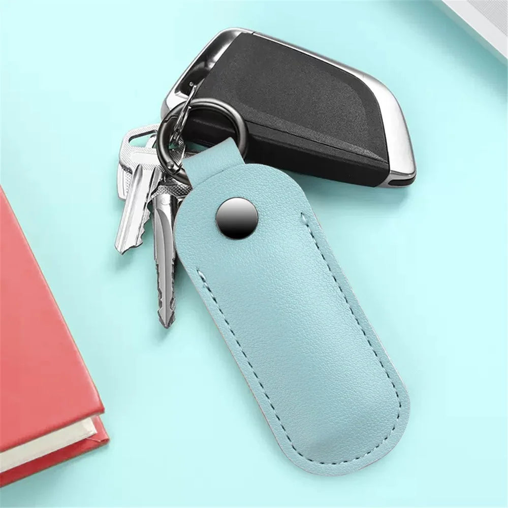 PU Leather U-disk Memory Card Storage Bag Anti-lost Protective Cover with Keyring - Light Blue - 2