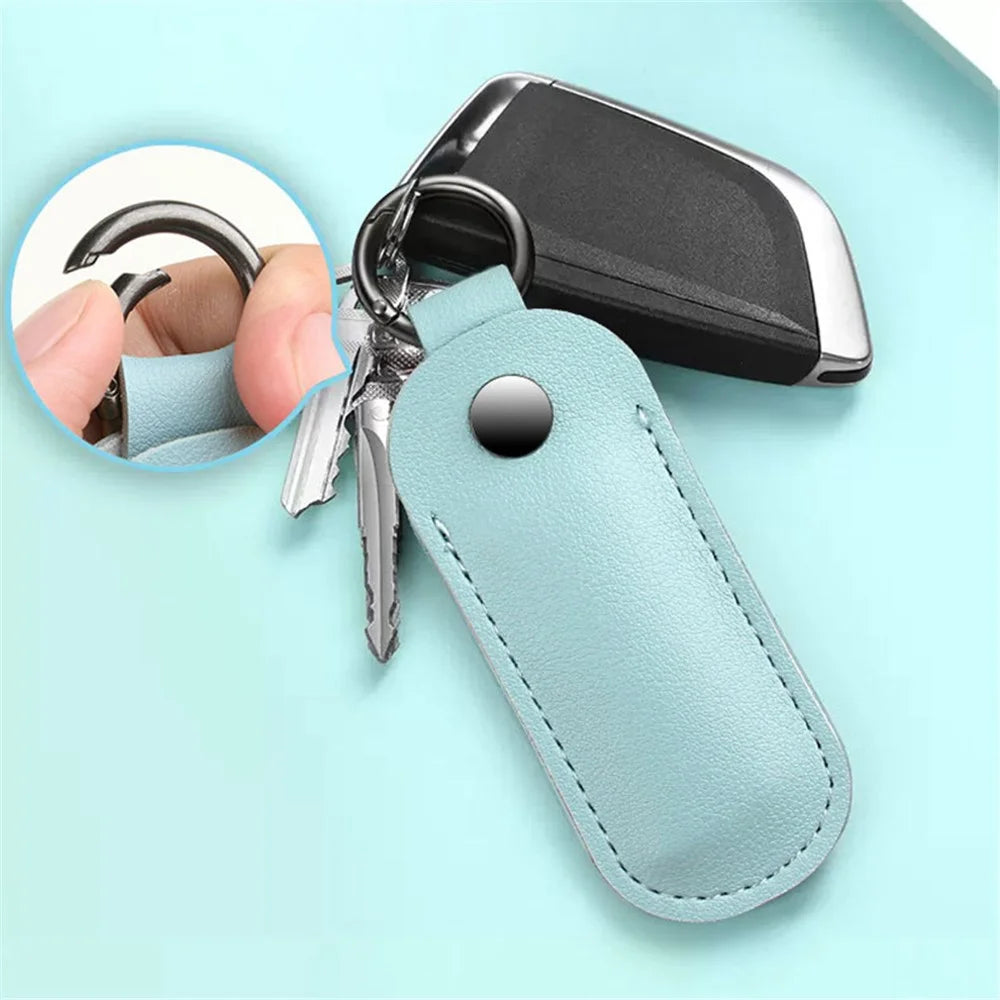 PU Leather U-disk Memory Card Storage Bag Anti-lost Protective Cover with Keyring - Light Blue - 4