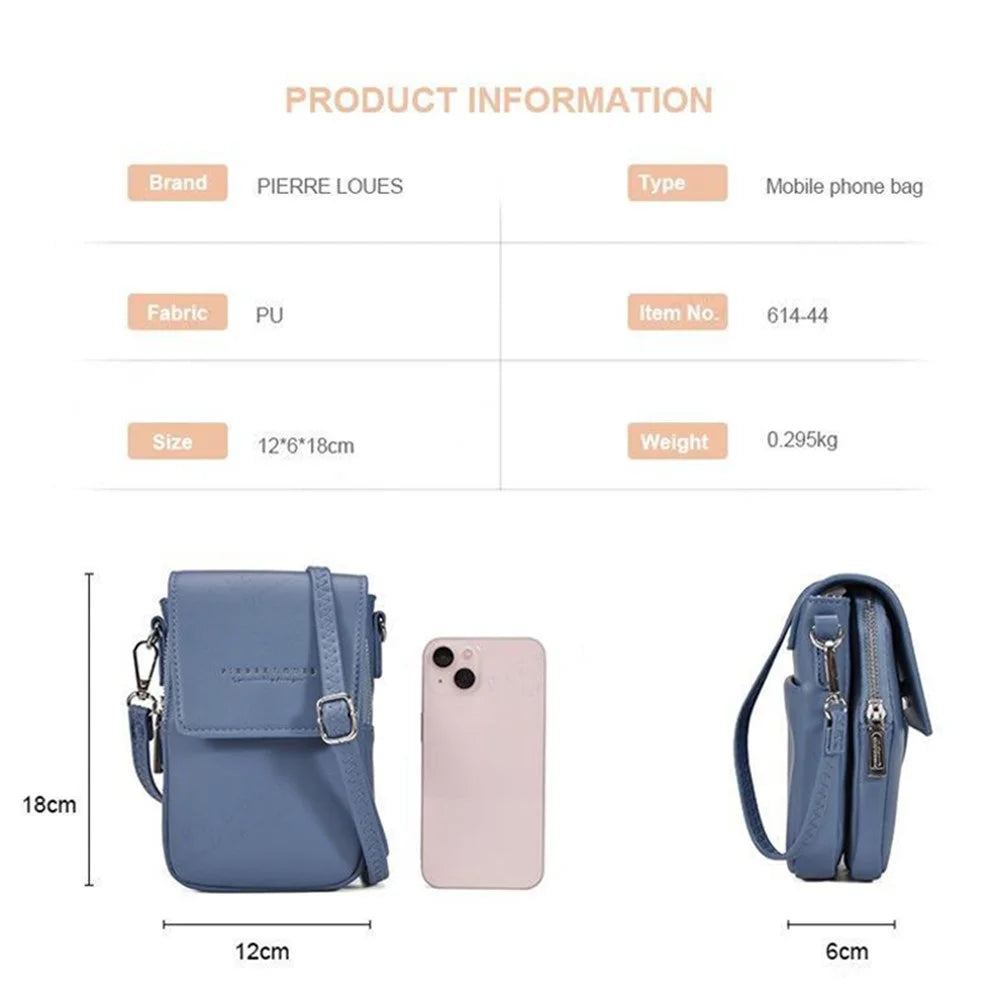 PIERRE LOUES PL614-44 PU Leather Women Crossbody Bag Phone Cosmetics Carrying Bag - Blue - 6