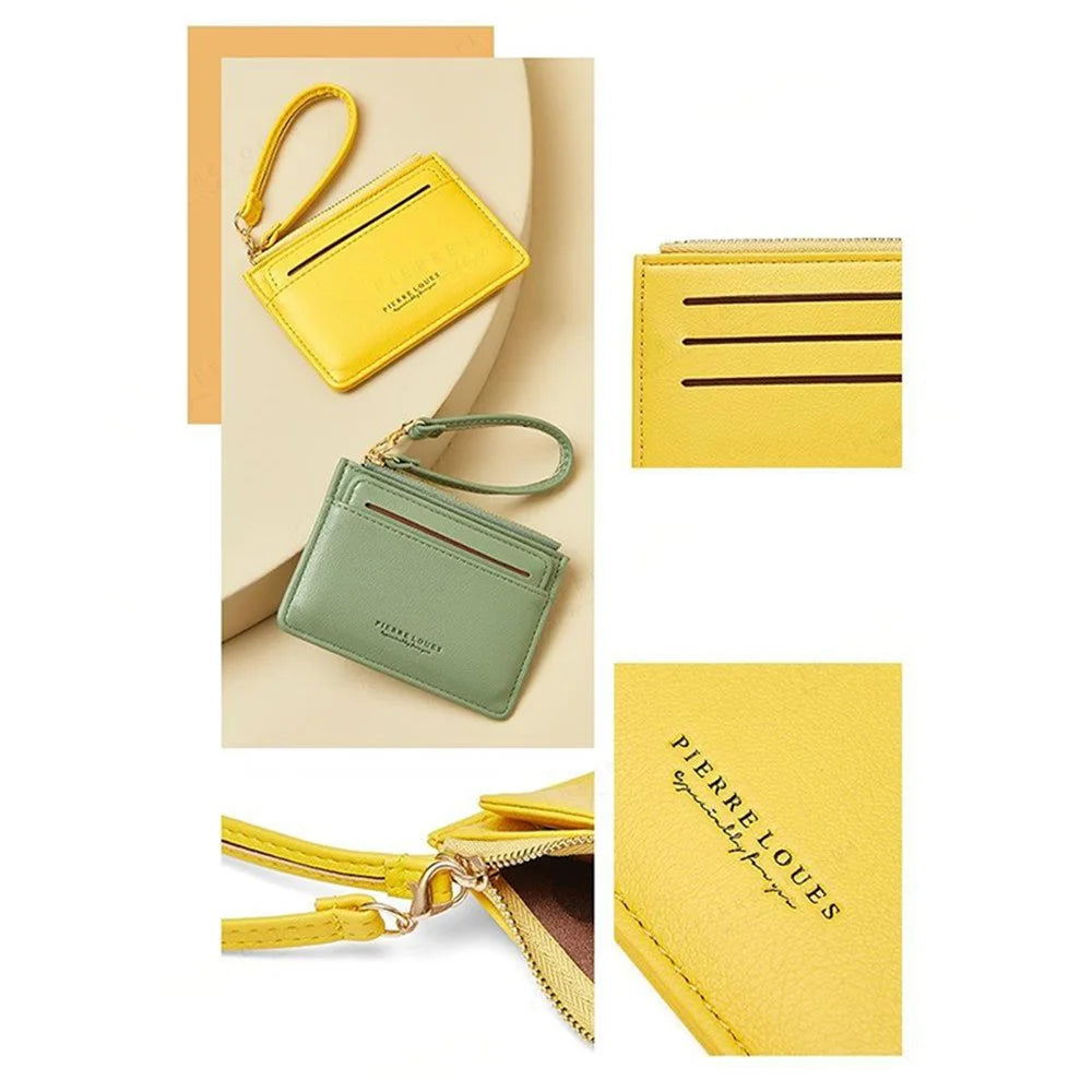 PIERRE LOUES PL19-45B Solid Color Women Coin Purse PU Leather Small Wallet - Yellow - 2