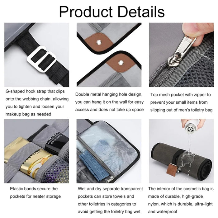 Outdoor Travel Hanging Waterproof Toiletries Organizer Portable Storage Bag - PU Leather / Brown - 5