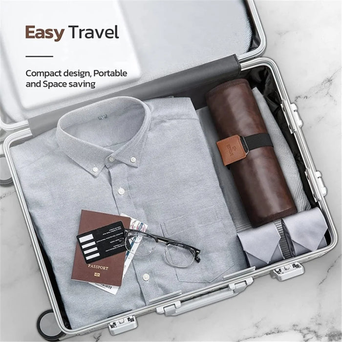 Outdoor Travel Hanging Waterproof Toiletries Organizer Portable Storage Bag - PU Leather / Brown - 6