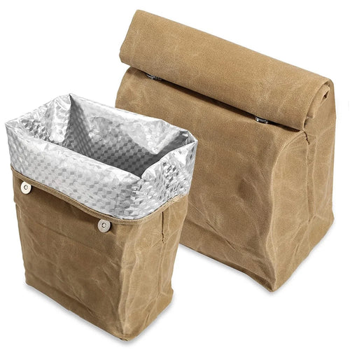 Waterproof Waxed Canvas Insulated Bag Aluminum Foil Reusable Lunch Thermal Bag - 1