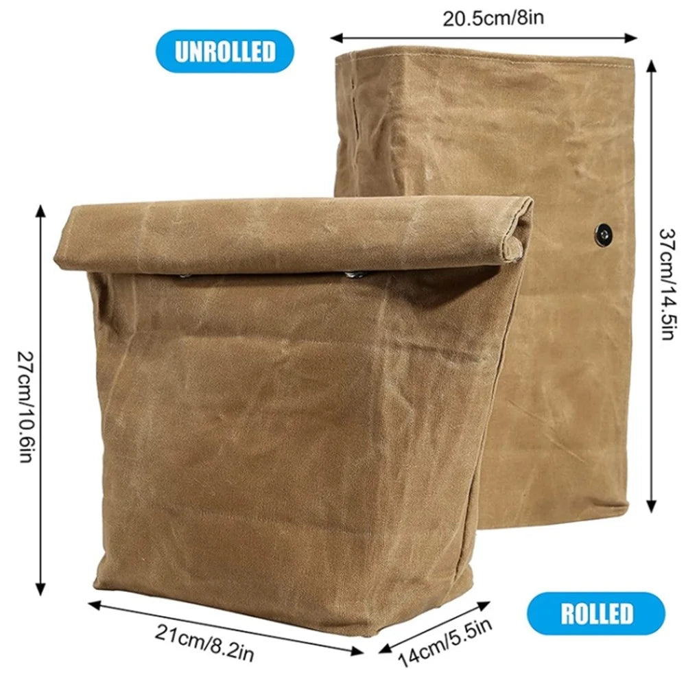 Waterproof Waxed Canvas Insulated Bag Aluminum Foil Reusable Lunch Thermal Bag - 5