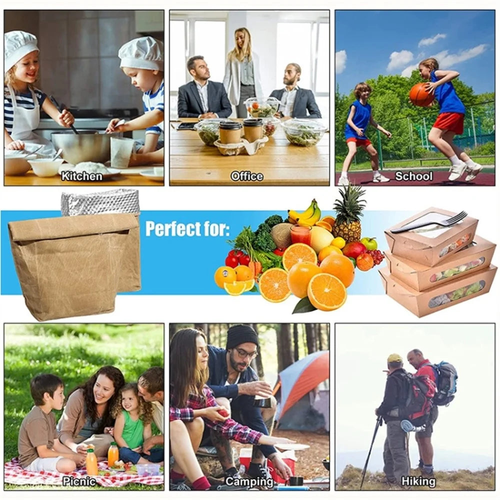 Waterproof Waxed Canvas Insulated Bag Aluminum Foil Reusable Lunch Thermal Bag - 6