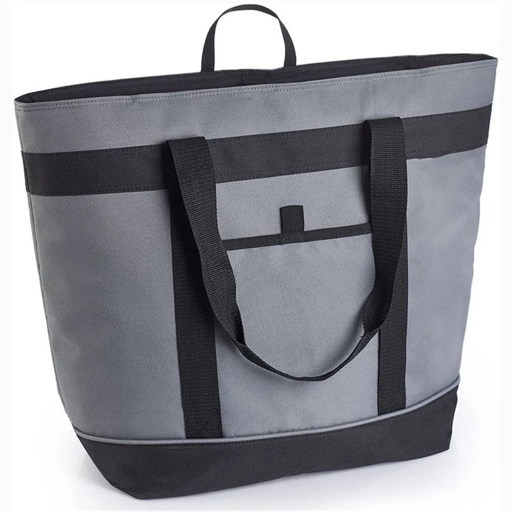 Large Capacity Insulated Lunch Tote Bag Picnic Single Shoulder Cooler Bag - Light Grey - 1