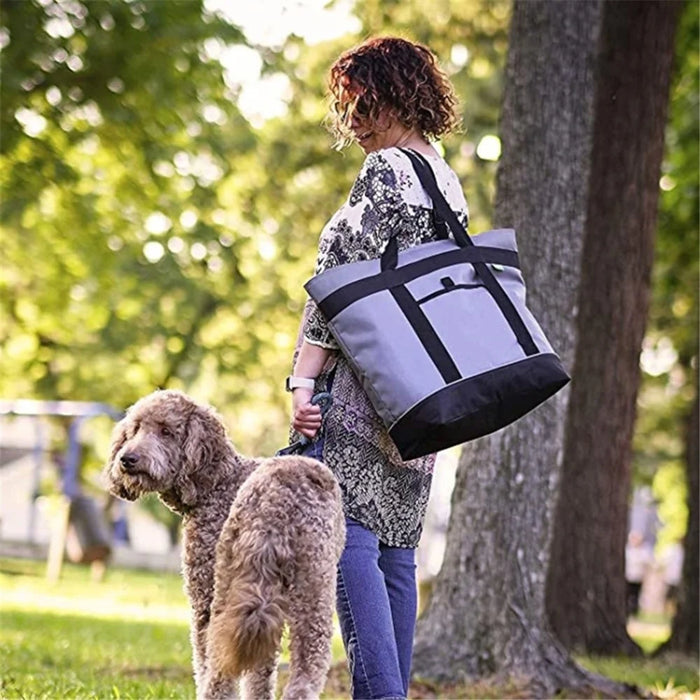 Large Capacity Insulated Lunch Tote Bag Picnic Single Shoulder Cooler Bag - Light Grey - 7