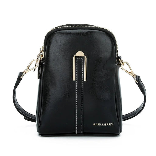 BAELLERRY N8923 Waxy PU Leather Women Dual Layer Vertical Mini Crossbody Bag - Black - 1