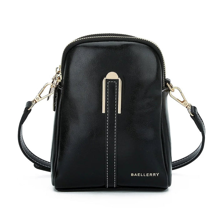 BAELLERRY N8923 Waxy PU Leather Women Dual Layer Vertical Mini Crossbody Bag - Black - 1