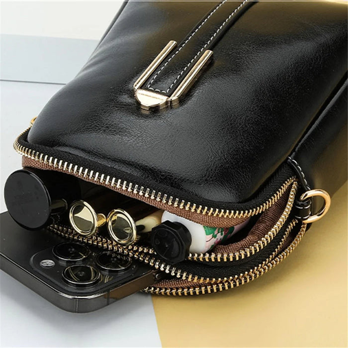 BAELLERRY N8923 Waxy PU Leather Women Dual Layer Vertical Mini Crossbody Bag - Black - 3