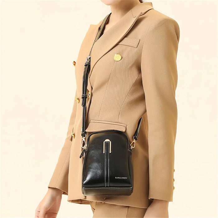 BAELLERRY N8923 Waxy PU Leather Women Dual Layer Vertical Mini Crossbody Bag - Black - 5