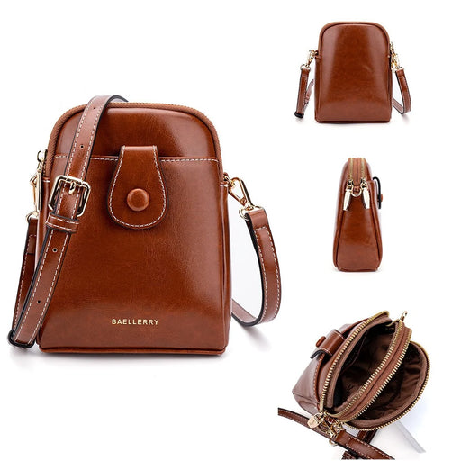 BAELLERRY N8925 Women Dual Layer Small Shoulder Bag Waxy PU Leather Crossbody Bag - Brown - 1
