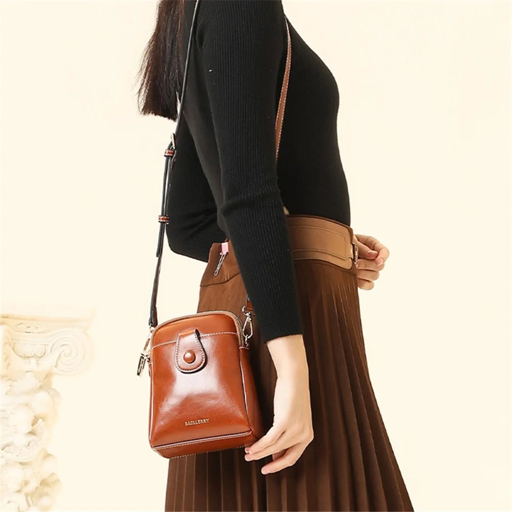 BAELLERRY N8925 Women Dual Layer Small Shoulder Bag Waxy PU Leather Crossbody Bag - Brown - 2
