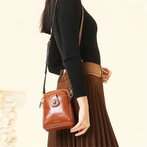 BAELLERRY N8925 Women Dual Layer Small Shoulder Bag Waxy PU Leather Crossbody Bag - Brown - 2