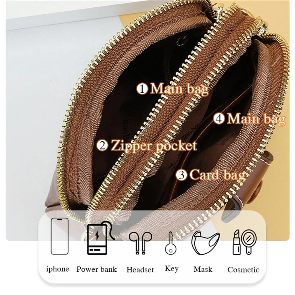 BAELLERRY N8925 Women Dual Layer Small Shoulder Bag Waxy PU Leather Crossbody Bag - Brown - 3
