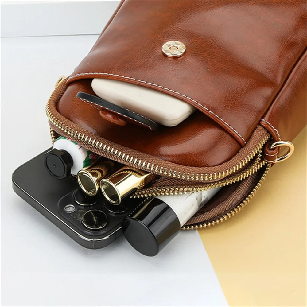 BAELLERRY N8925 Women Dual Layer Small Shoulder Bag Waxy PU Leather Crossbody Bag - Brown - 4