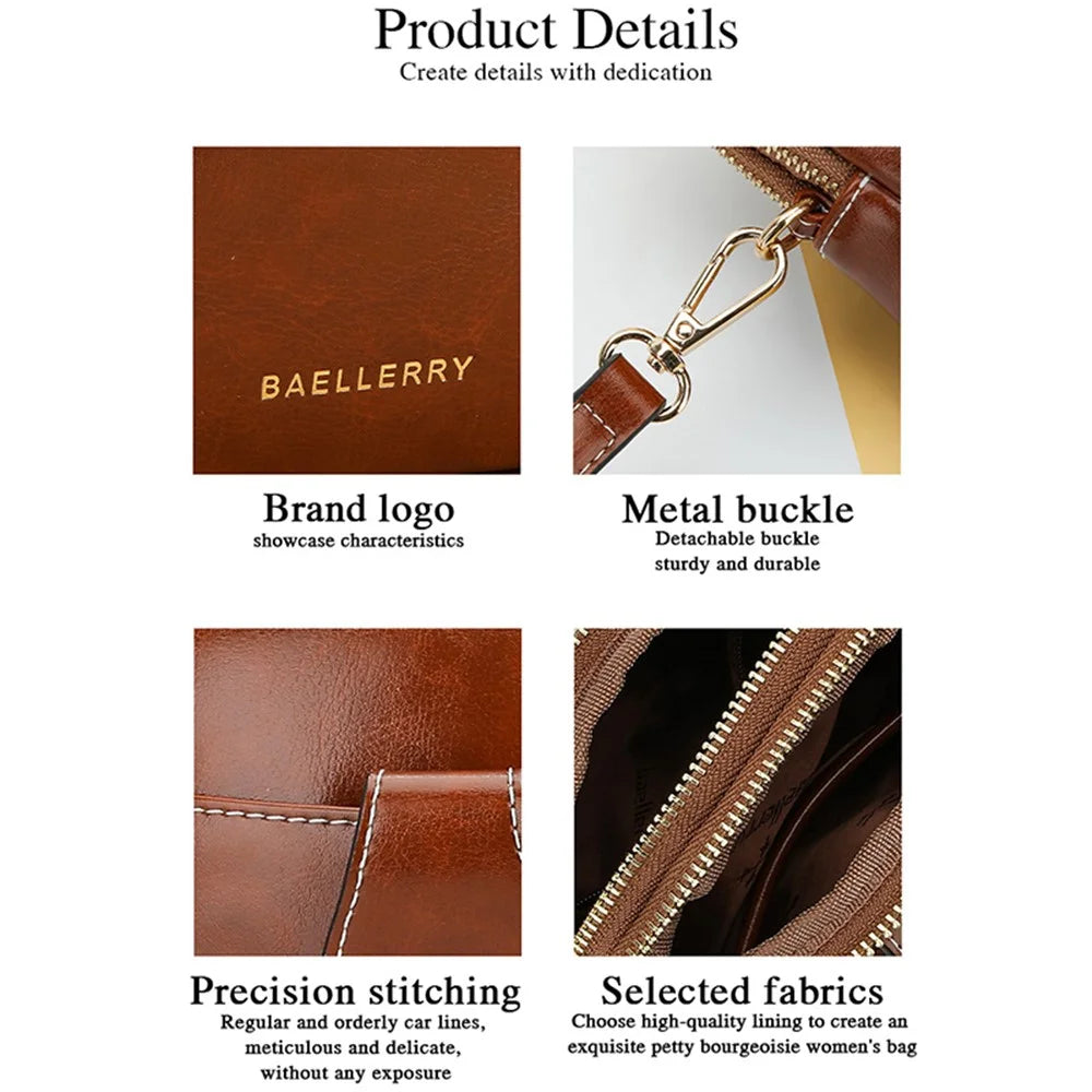 BAELLERRY N8925 Women Dual Layer Small Shoulder Bag Waxy PU Leather Crossbody Bag - Brown - 5