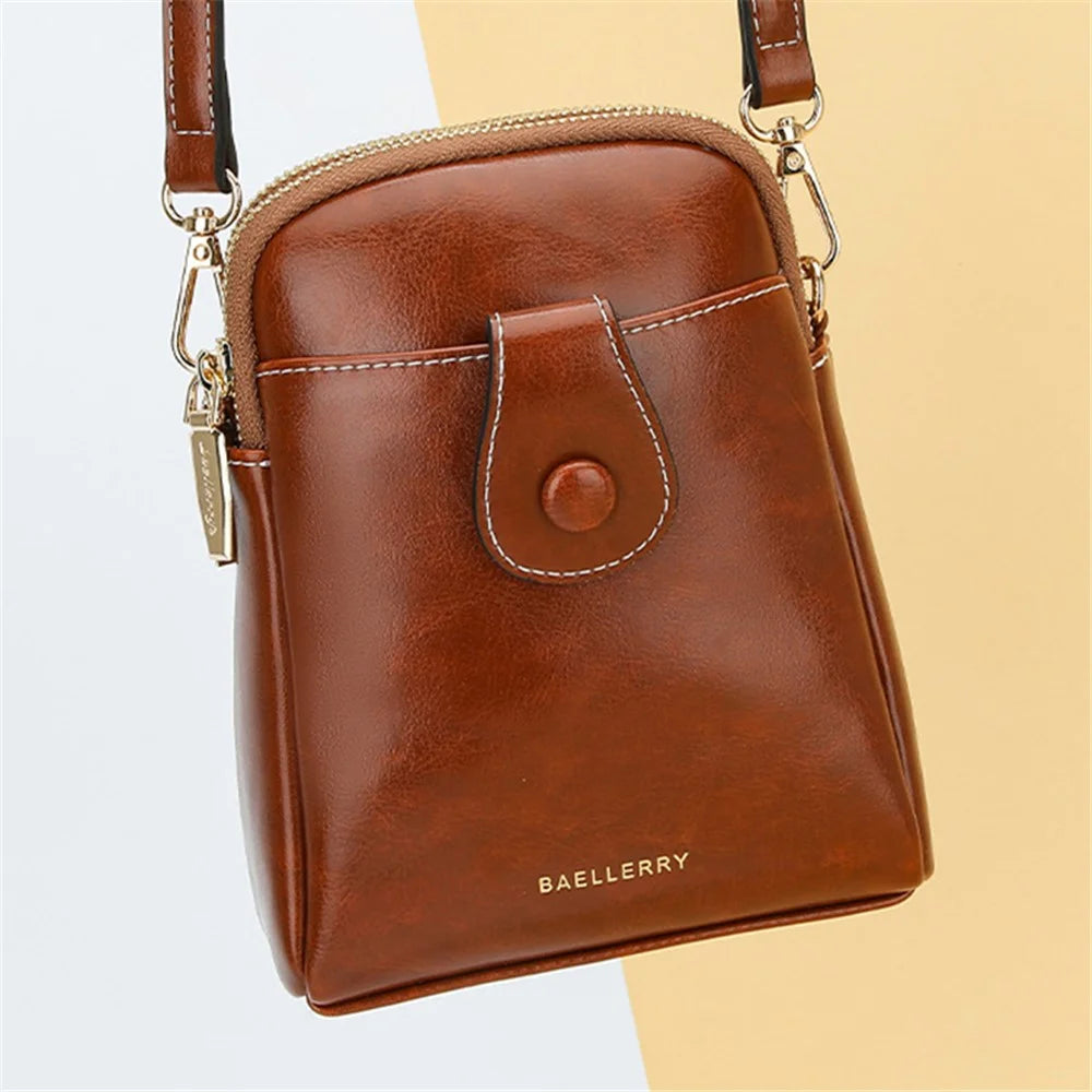 BAELLERRY N8925 Women Dual Layer Small Shoulder Bag Waxy PU Leather Crossbody Bag - Brown - 6
