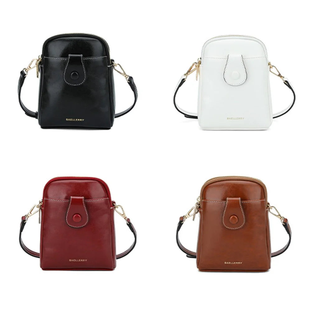 BAELLERRY N8925 Women Dual Layer Small Shoulder Bag Waxy PU Leather Crossbody Bag - Brown - 7