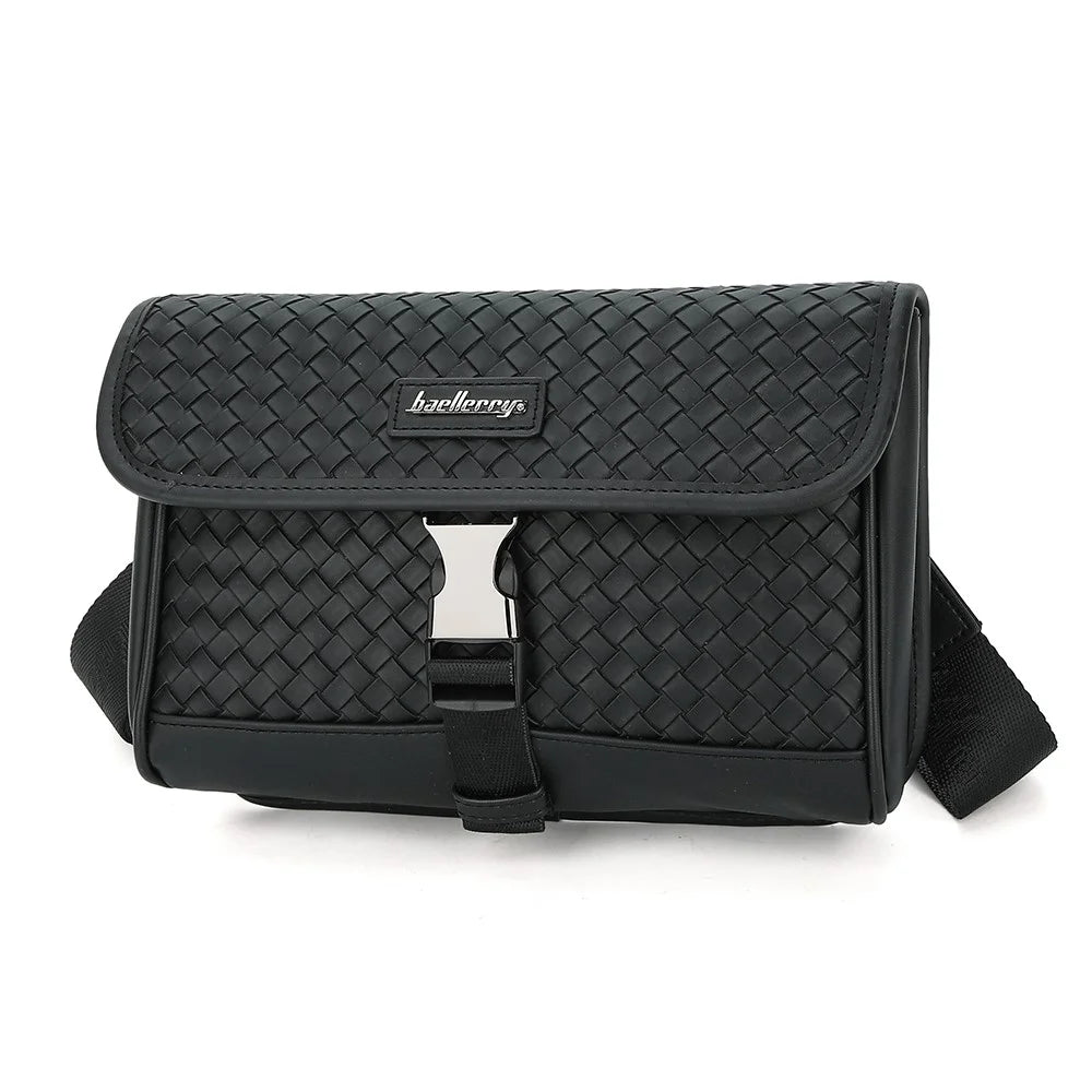 BAELLERRY N8926 Business Men Shoulder Bag Woven PU Leather Crossbody Bag - 2