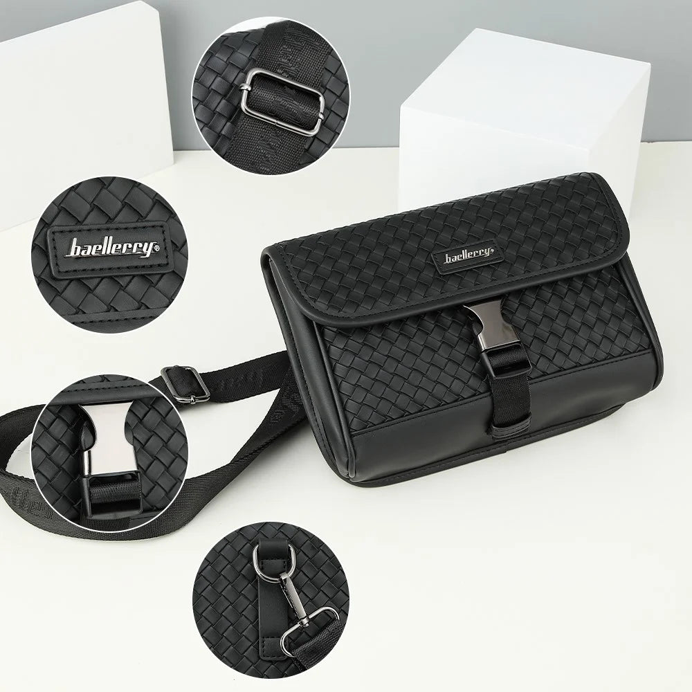 BAELLERRY N8926 Business Men Shoulder Bag Woven PU Leather Crossbody Bag - 5
