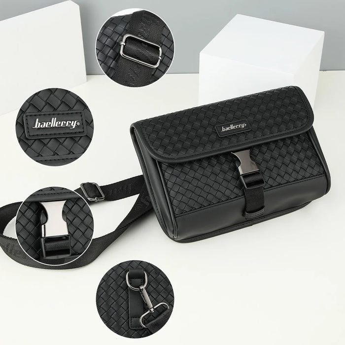 BAELLERRY N8926 Business Men Shoulder Bag Woven PU Leather Crossbody Bag - 5