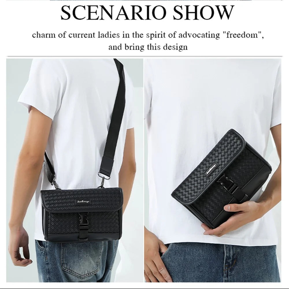 BAELLERRY N8926 Business Men Shoulder Bag Woven PU Leather Crossbody Bag - 6