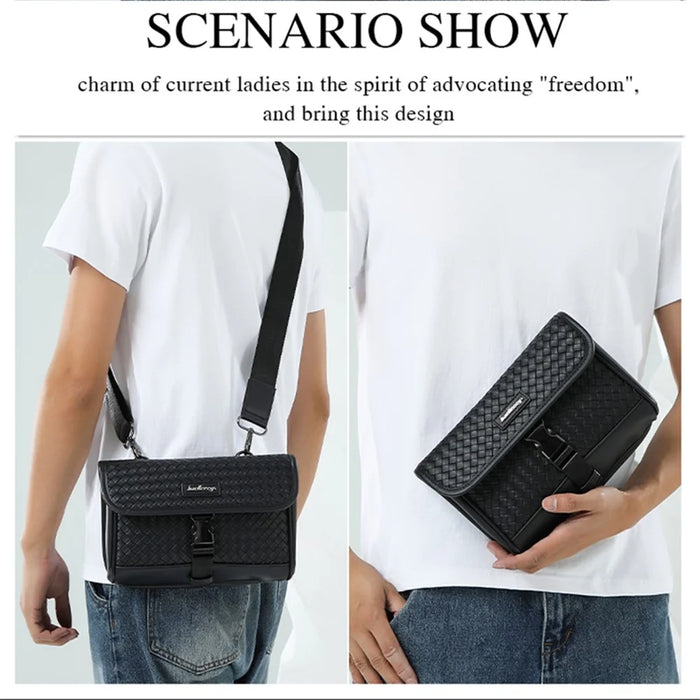 BAELLERRY N8926 Business Men Shoulder Bag Woven PU Leather Crossbody Bag - 6